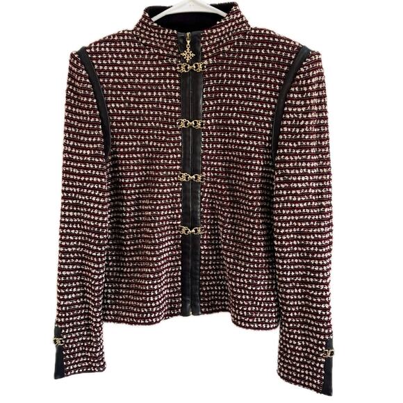 St. John Collection Vintage Women’s Red Brown Gold Tweed Knit Zip Blazer size 2 - Picture 1 of 13